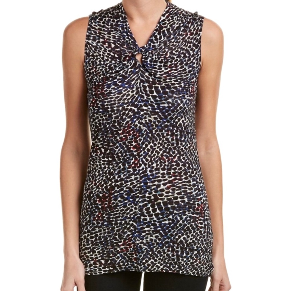 Cabi Black Mosaic Animal Print Twist Keyhole V Neck Sleeveless Knit Top S